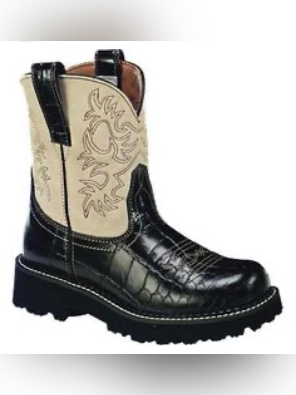 Ariat Fatbaby Low Shaft Black Gator Cream Suede Leather Western Cowboy Boot Sz 9